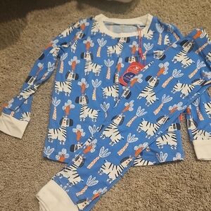 Bamboo Blue Zebra and Giraffe Kids Pajama Set